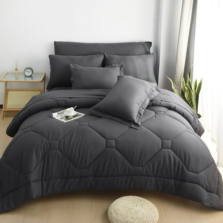 Comforter Set Hexagonal Quilting Minimalist Gray Comforter Dark Gray