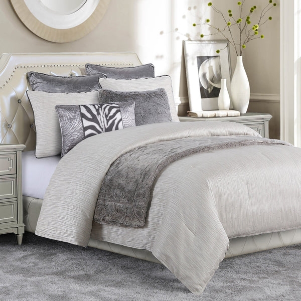 Comforter Set Zebra Accent Pillow Transitional Luxury Crystal Tufting