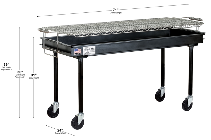 Commercial Charcoal Grill 71 Inch with Adjustable Height and Casters