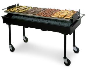 Commercial Charcoal Grill with Caster Mounted Legs and Large Bed