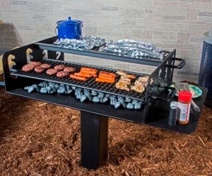 Commercial Pedestal Grill with Dual Level Grates and Integrated Shelving