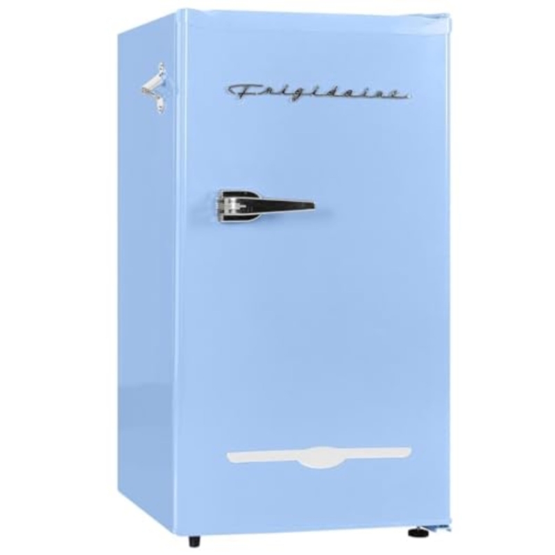 Compact Fridge Pastel Blue Side Bottle Opener Script Logo
