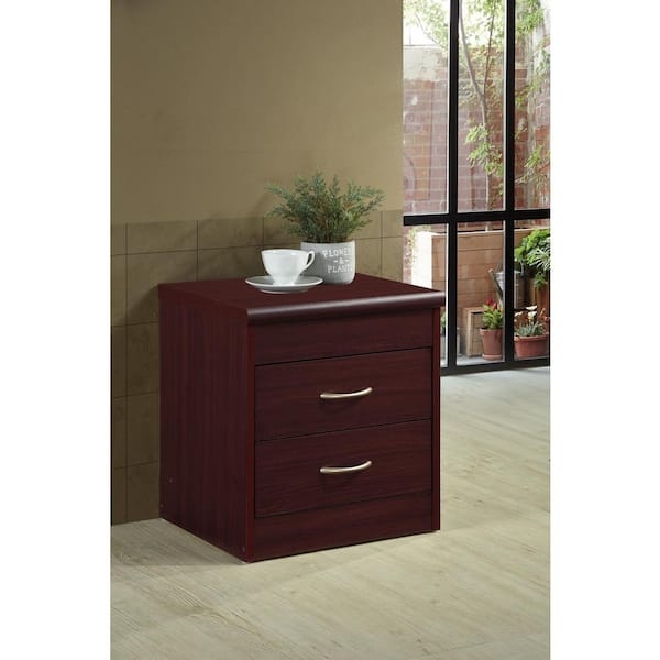 Compact Nightstand with Curved Silver Pulls and Rounded Edge Top