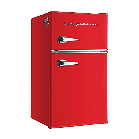 Compact Refrigerator Glossy Red Two-Door Side Bottle Opener