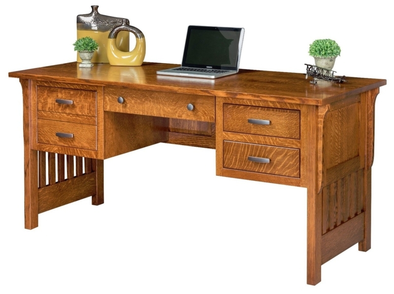 Computer Desk Featuring Double Pedestal and Slatted Sides