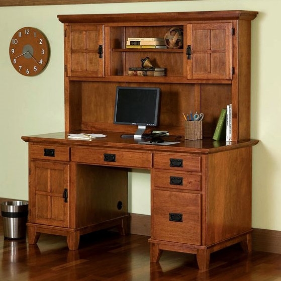 Computer Desk with Mullioned Hutch Doors and Mission Style