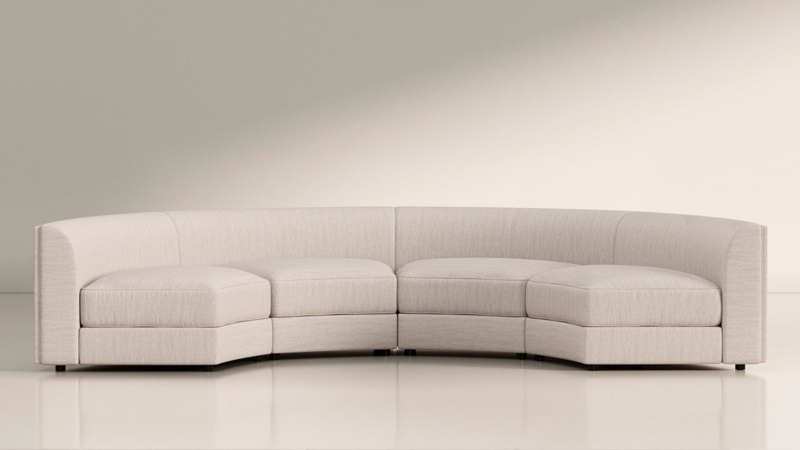 Concave Semi-Circle Sectional in Oatmeal Beige Fabric