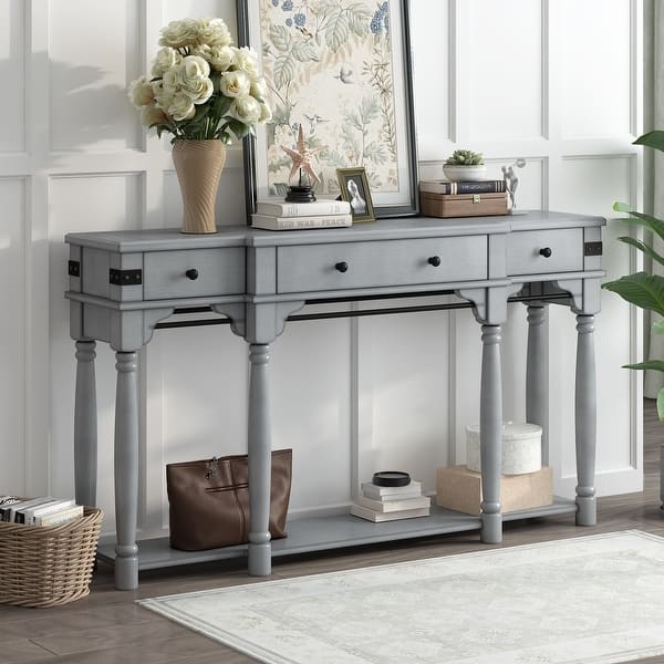 Console Table Antique Grey Turned Spindle Legs Four Drawers Retro