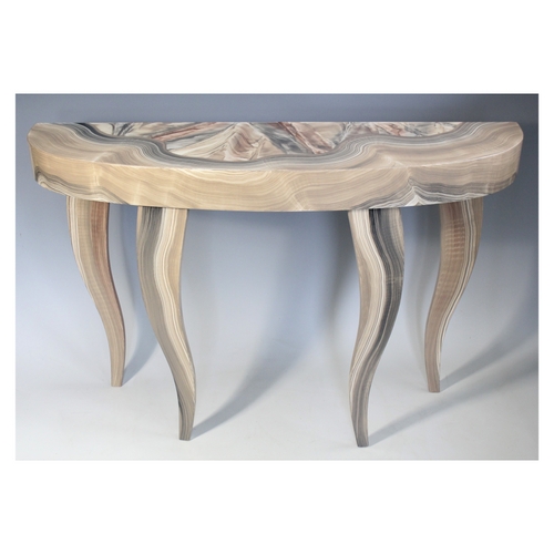 Console Table Banded Pattern Organic Modern Demi Lune Curved Legs