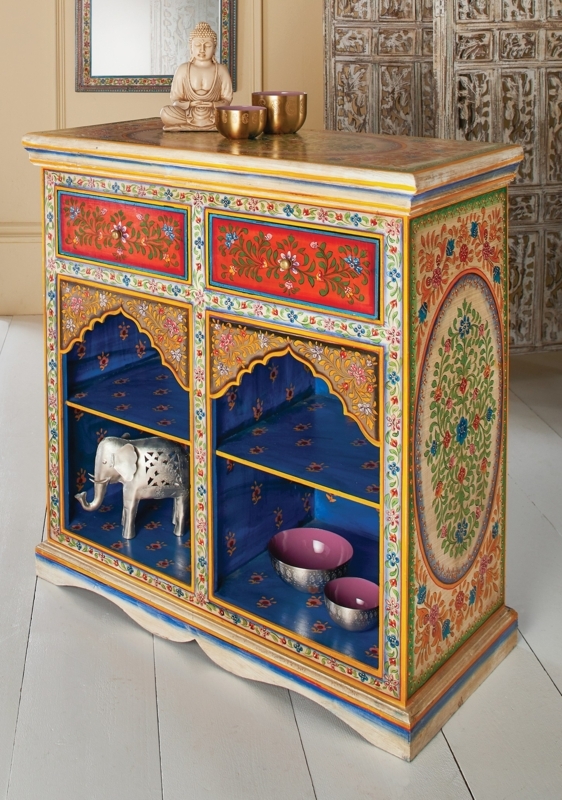 Console Table Cobalt Blue Interior Bohemian Hand Painted Floral Arches