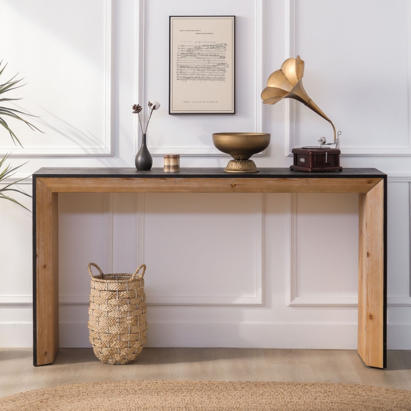 Console Table Contrast Black Inset Top Waterfall Frame Mitered Wood