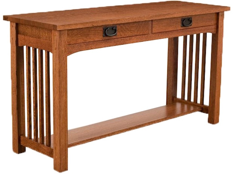 Console Table Craftsman Two Drawer Medium Brown Slatted Sides