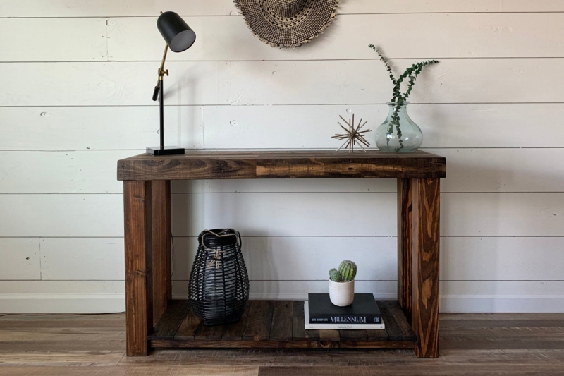 Console Table: Dark Brown Timber Frame with Lower Shelf.