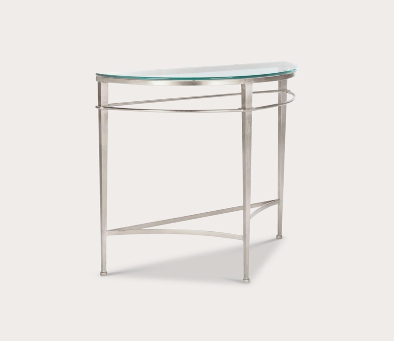 Console Table Demi Lune Champagne Silver Curved Apron Glass Top