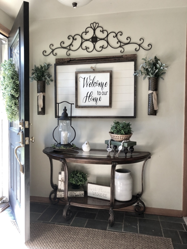 Console Table Demilune Shape Walnut With Scrolled Metal Wall Topper
