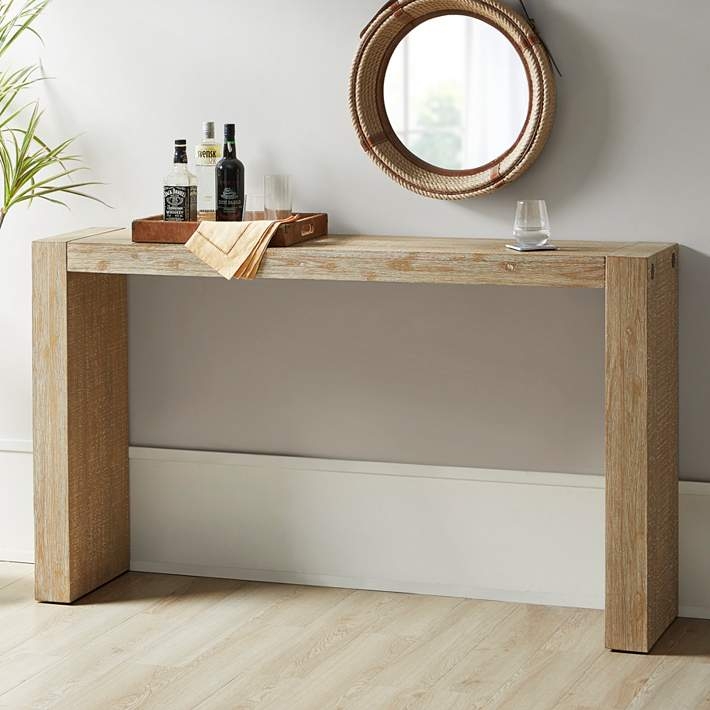 Console Table: Distressed Wood Grain, Minimalist Parson Profile.