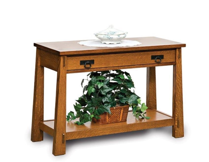 Console Table Exposed Joinery Golden Brown Flared Legs Single Drawer