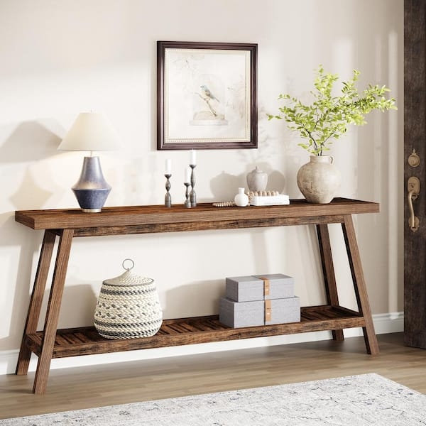 Console Table Extra Long Rustic Slatted Bottom Trestle Legs Farmhouse