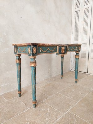 Console Table Faux Marble Top Italian Neoclassical Distressed Teal