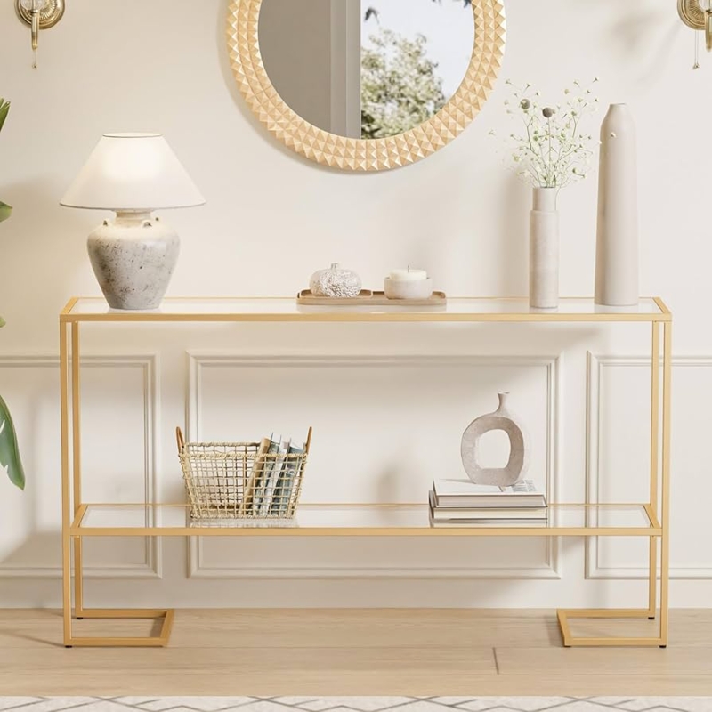 Console Table Floating Shelf Design Two Tier Glass Metallic Base