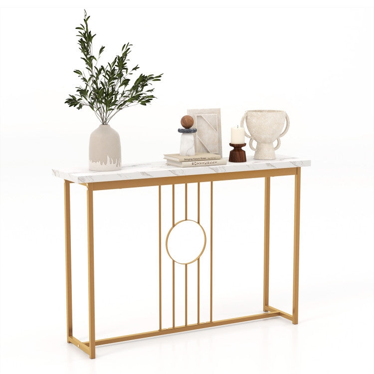 Console Table Geometric Circle Motif Gold Frame Marble Top glam