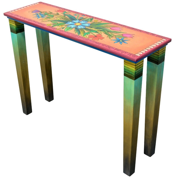 Console Table Gradient Tapered Legs Whimsical Folk Art Floral Motif