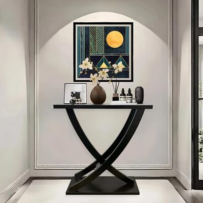 Console Table Matte Black Curved Intersecting Legs X-Frame Minimalist