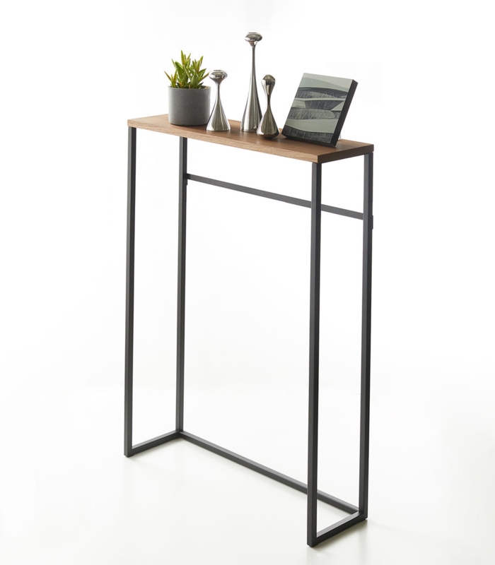 Console Table Matte Black Slim Metal Legs Back Support Bar Minimalist