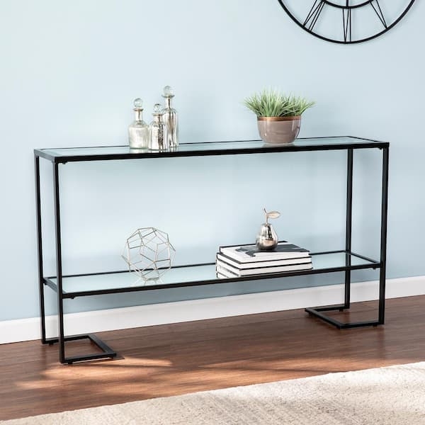 Console Table Matte Black Tiered Glass Minimalist Sled Base