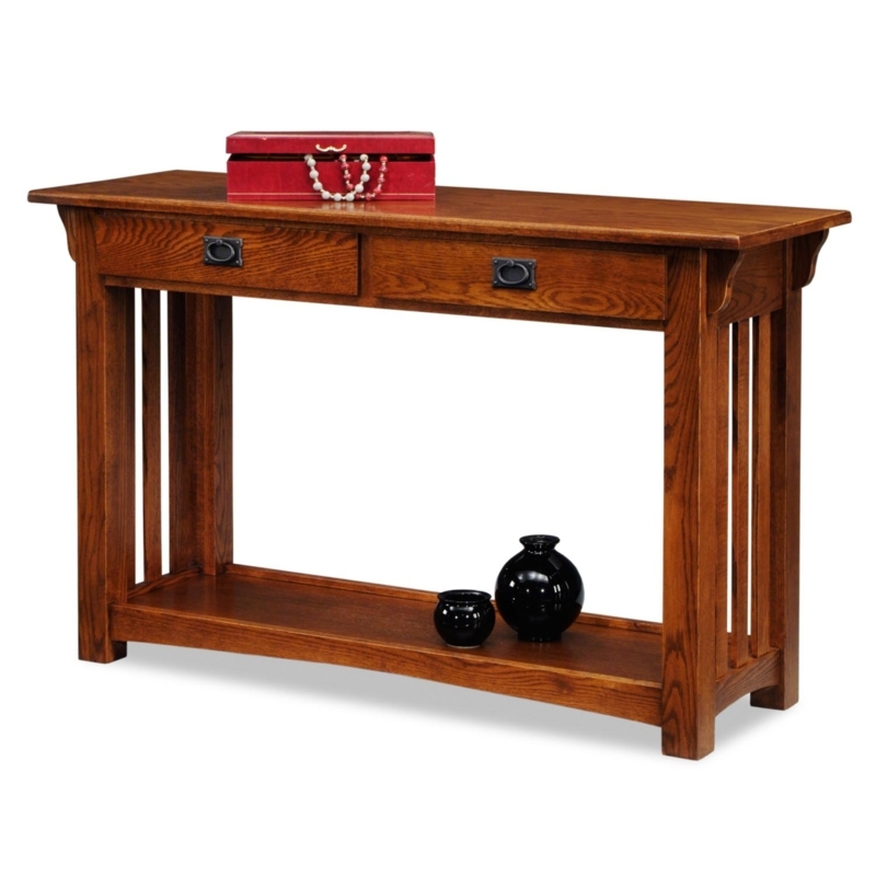 Console Table Medium Oak Mission Style Ring Pulls Two Drawers