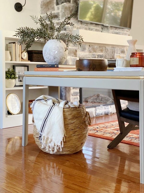 Console Table Metallic Trim Transitional Light Gray Finish Tapered Legs