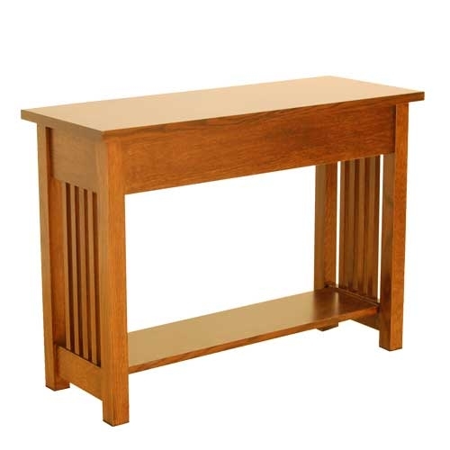Console Table Mission Style Honey Brown Thick Apron Vertical Slats