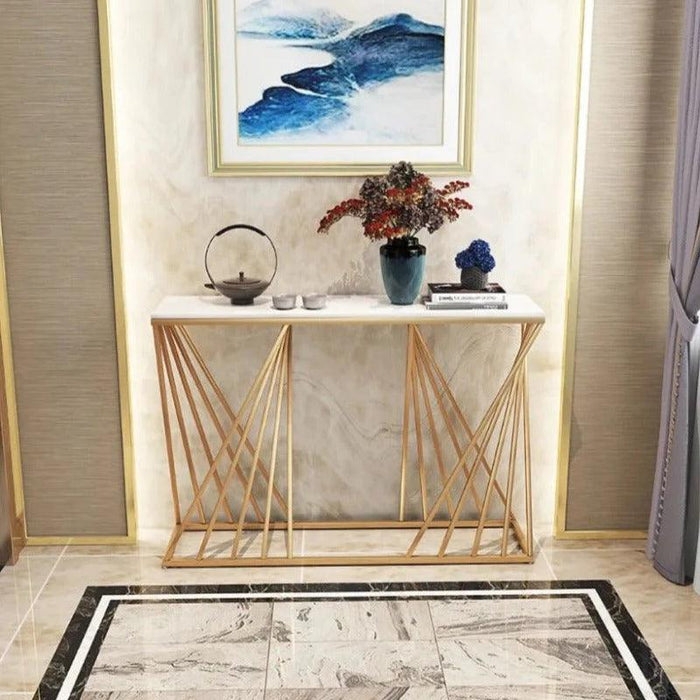Console Table Radial Design Wire Frame Base Polished Finish Glam