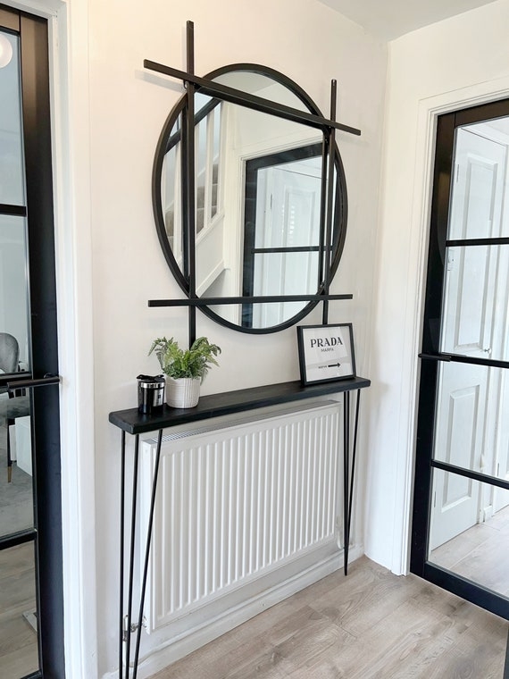 Console Table Radiator Friendly Design Round Grid Mirror Minimalist