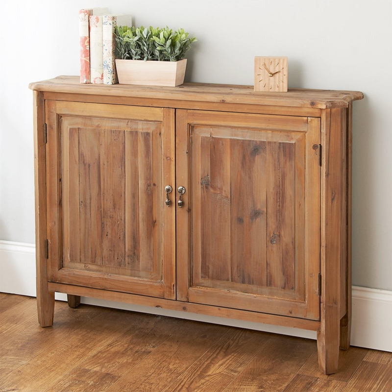 Console Table Reclaimed Wood Vertical Planking Two Doors Honey Brown