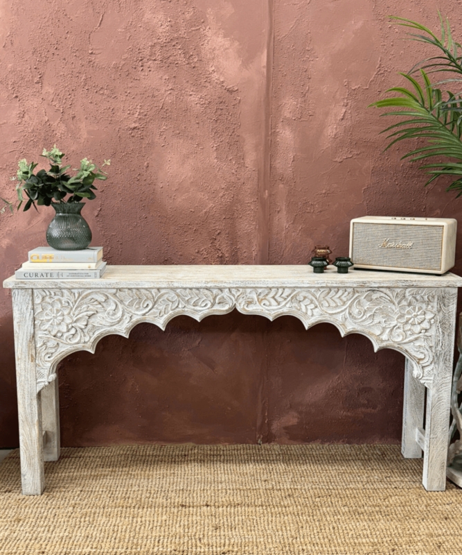 Console Table Scalloped Arch Profile Bohemian Global Hand Carved Mango