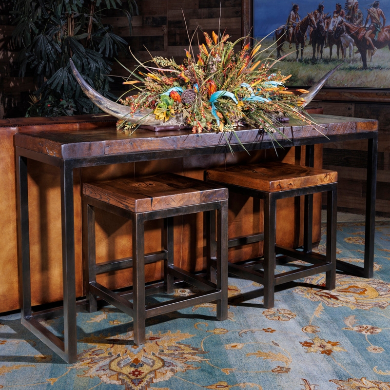 Console Table Set with Backless Stools and Thick Slab Top
