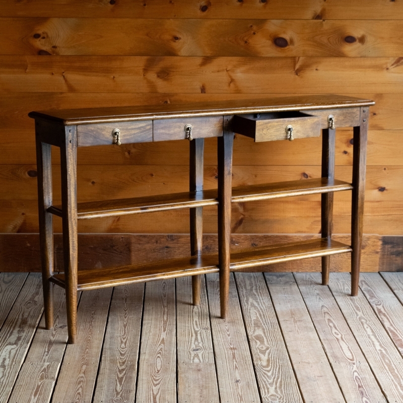 Console Table Six Tapered Legs Triple Tier Storage Extra Narrow Wood