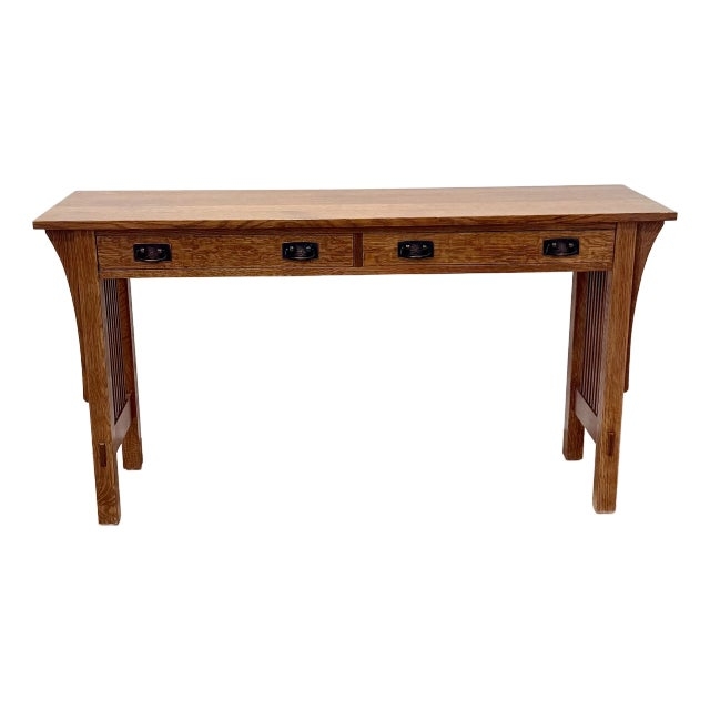 Console Table Spindle Sides Mission Style Four Drawers Corbel Details