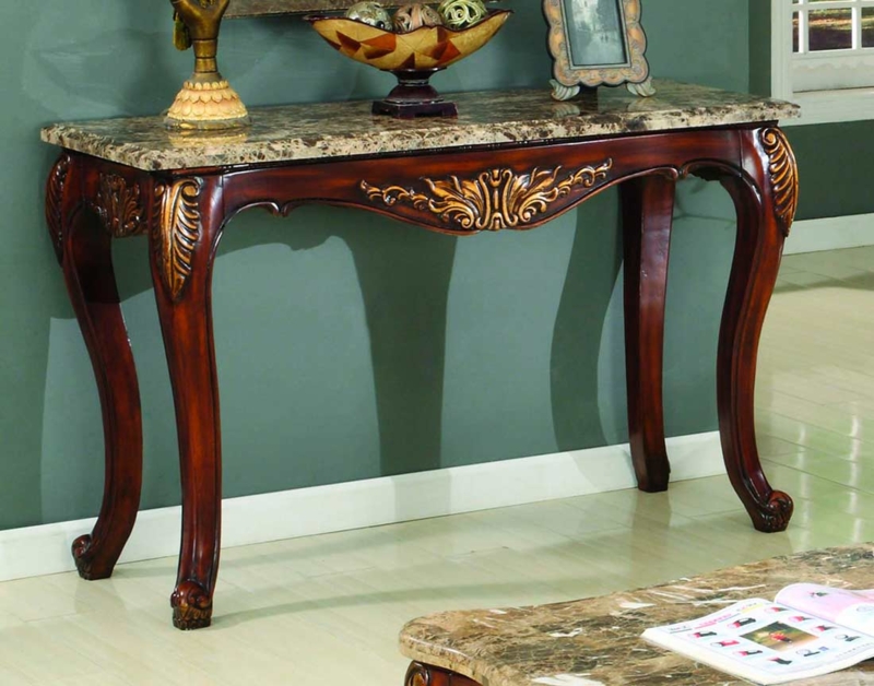 Console Table Traditional Ornate Carvings Cabriole Legs Stone Top