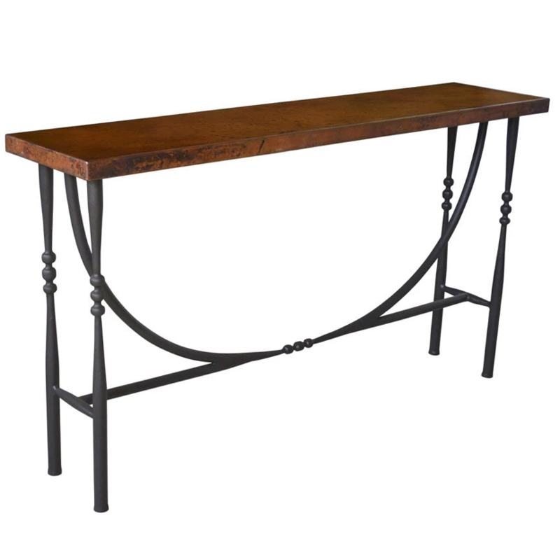 Console Table with Decorative Bead Accents and Copper Toned Top