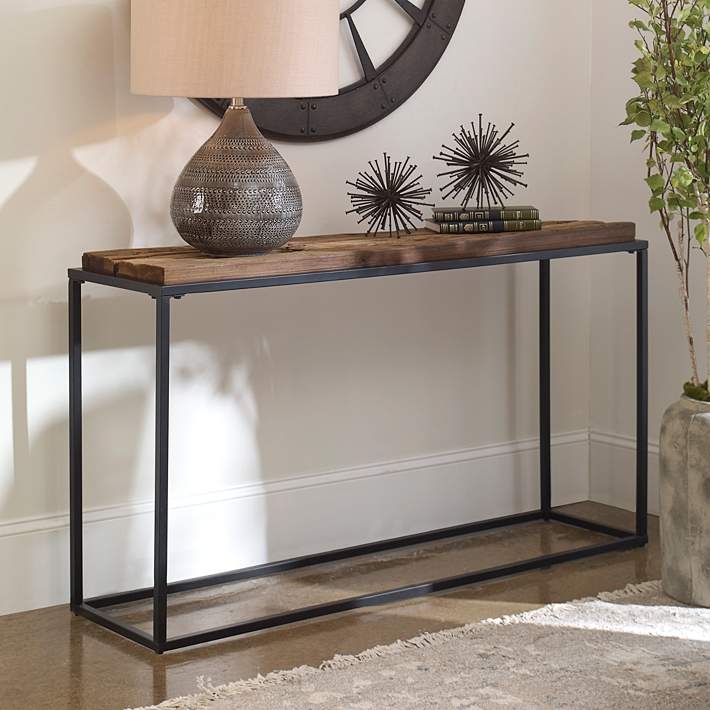 Console Table with Thick Reclaimed Wood Top and Open Silhouette