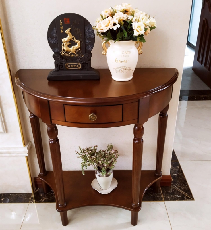 Console Table with Traditional Turned Legs in Walnut Brown Finish