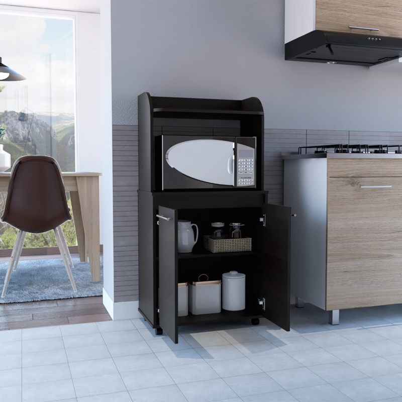Contemporary Dark Wenge Microwave Cart with Double Doors