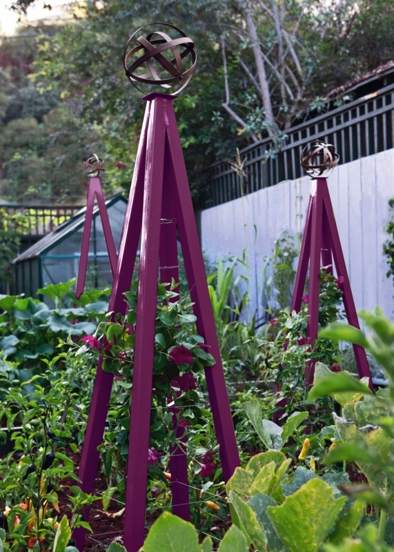 Contemporary Garden Tuteur Aubergine Purple Armillary Sphere Finial