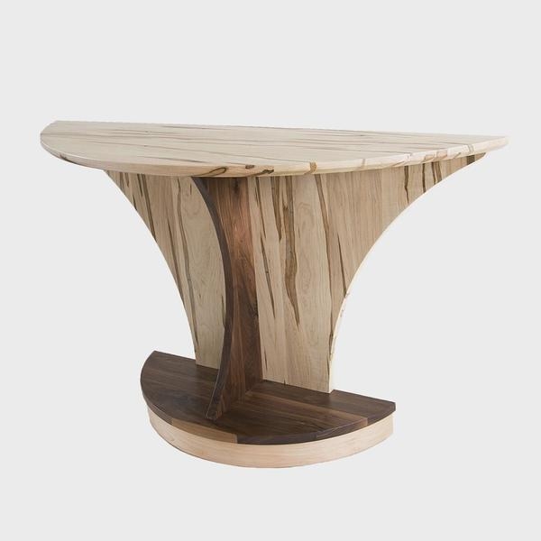 Contemporary Hall Table with Sculptural Base and Two-Tone Wood
