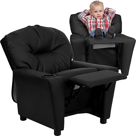Contemporary Kids Recliner Chair with Cup Holder & Footrest