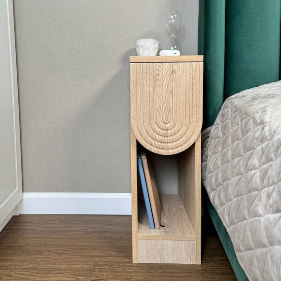 Contemporary Light Oak Nightstand with Arched Relief Detail