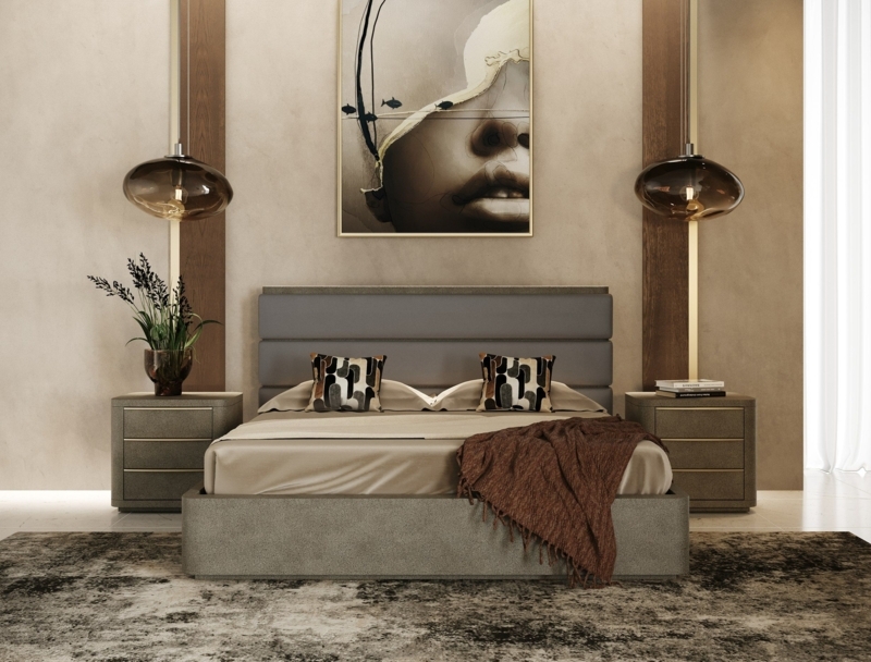 Contemporary Luxe Platform Set: Grey Leather & Beige Shagreen Finish