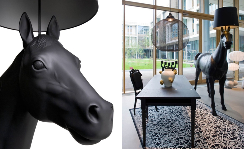 Contemporary Luxury Floor Lamp: Life Sized Monochrome Horse Sculpture